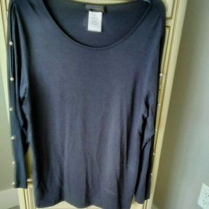 Creation L Charcoal long sleeve top with pearl accents